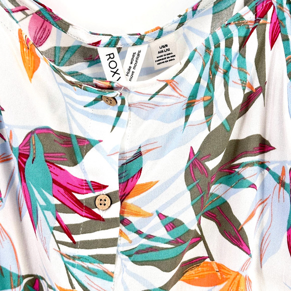 Roxy Pure Sugar Puff Sleeve Crop Top Shirt Size Small Tropical Floral Print - Picture 4 of 9